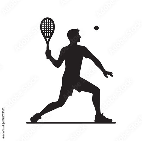 man playing racquetball pose silhouette vector illustration
