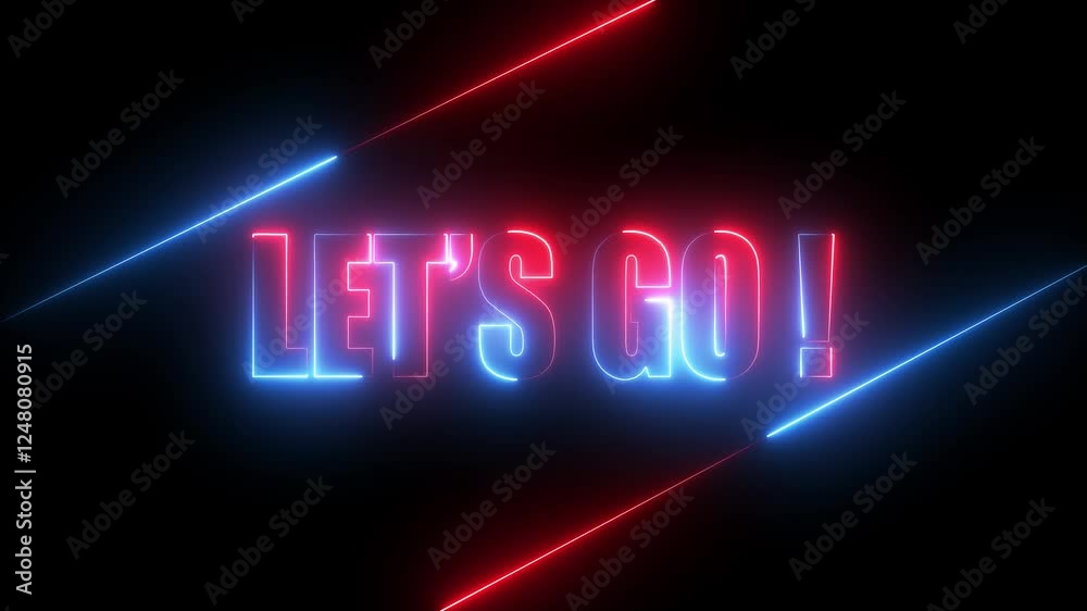  Let's Go text font with neon light Luminous and shimmering haze inside the letters of the text Lets Go motion design music neon nightclub party event seamless stage show, technology, vintage, dj, dj 