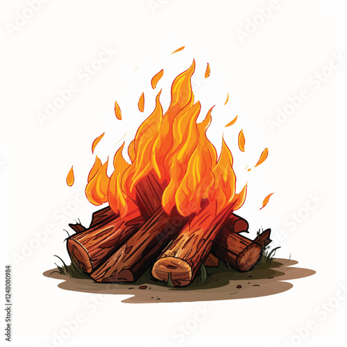 Campfire Clipart Vector Illustration – Cozy Bonfire with Flames and Logs