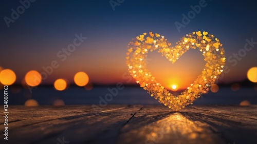  A Sparkling Heart Reflecting Warm Orange and Gold Lights