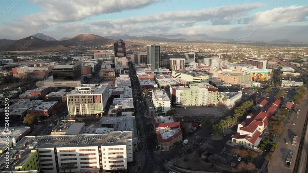 High aerial view of downtown Tucson, AZ, 4K