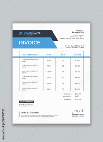 Professional Invoice Template Business Branding. Clean invoice template 