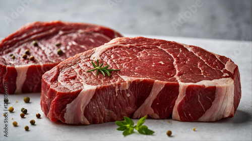 Fresh Raw Beef Steaks on White Background