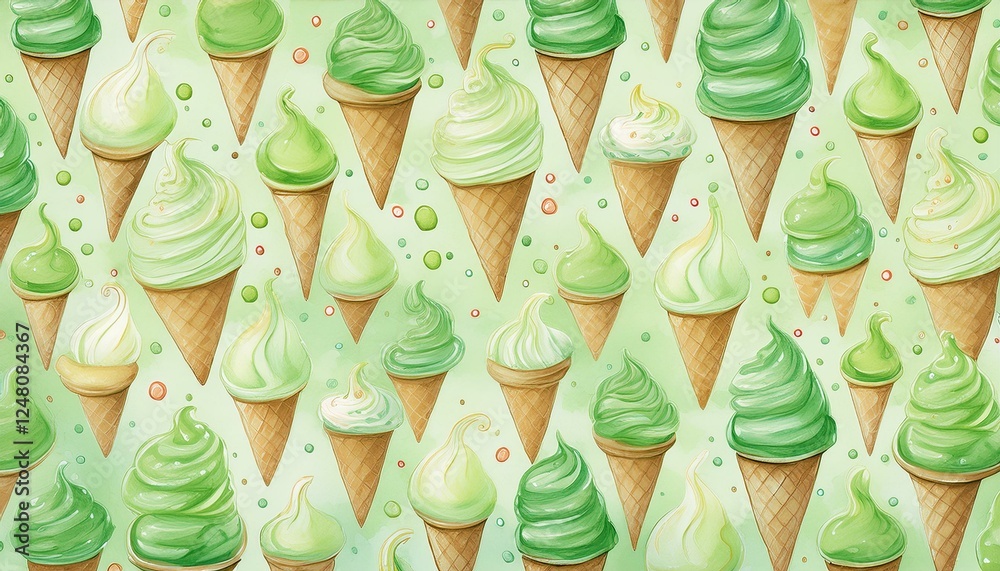 Obraz premium かわいいソフトクリームのイラスト（緑）
