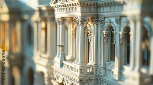 A close-up view of a scale model of a building, ideal for architectural or urban planning concepts photo