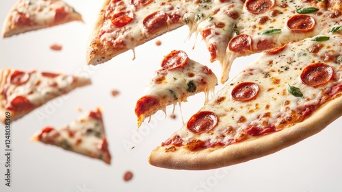 Freshly baked pepperoni pizza being removed from the oven