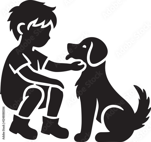 A boy with a dog icon silhouette vector with white background