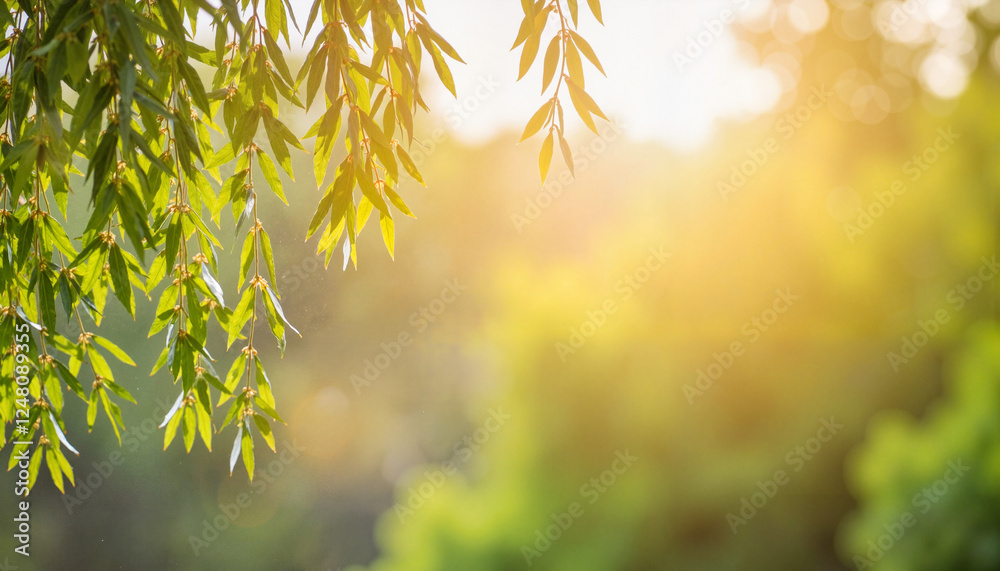 Willow branches bathed in dawn light, serene nature reserve Willow branches bathed in dawn light, serene nature reserve