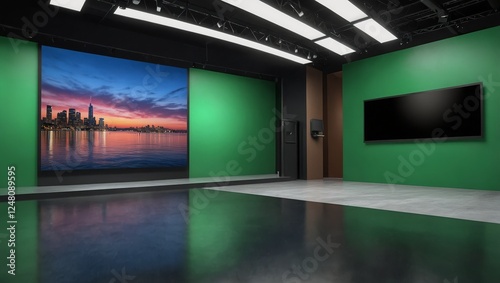 Professional Broadcast Environment Equipped with Smooth Chroma Key Backdrop

