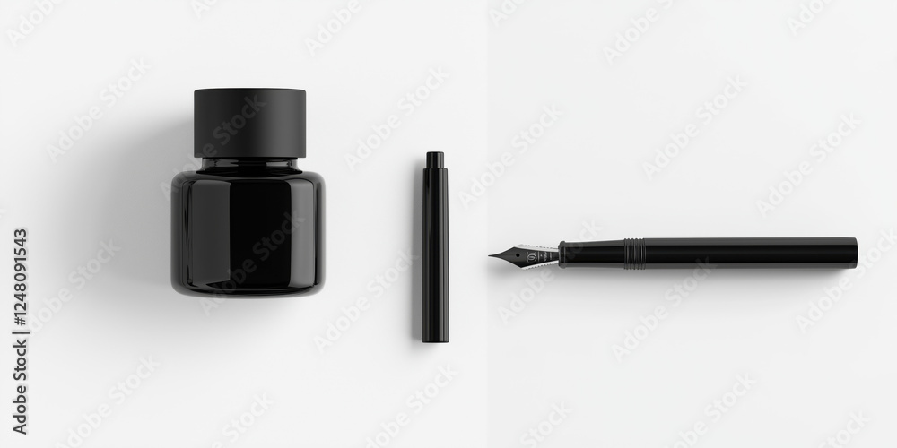 Obraz premium pen and ink bottle set on a minimalist