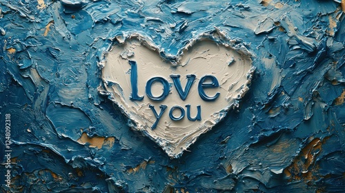 Wallpaper Mural Blue textured artwork with "love you" message. Torontodigital.ca