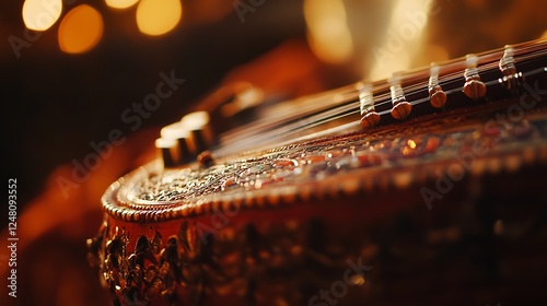 Ornate Indian Sitar Detail Close Up