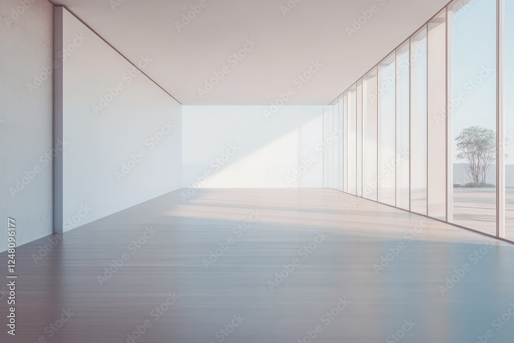 Fototapeta premium Open and bright interior space with large windows showcasing natural light at a modern building