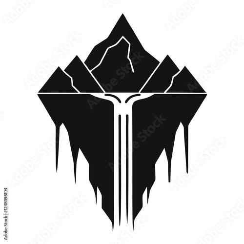 silhouette vector of waterfall cascading off a glacier