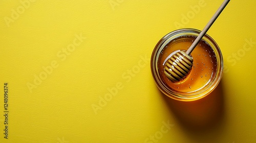 Golden Honey in Glass Bowl, Sweet and Viscous Nectar, Delicious Treat, Healthy and Organic Food Photography photo
