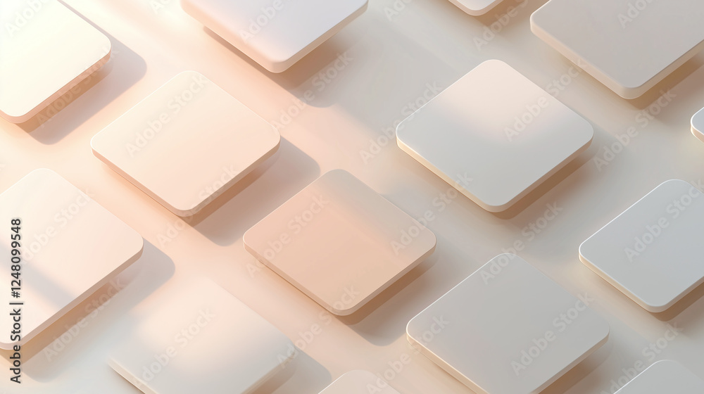 A collection of floating square tiles in soft beige tones, arranged in a modern and abstract 3D composition with gentle lighting. A collection of floating square tiles in soft beige tones, arranged in a modern and abstract 3D composition with gentle lighting.