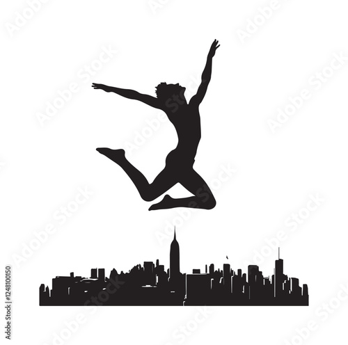 jumping in air pose  silhouette vector illustration