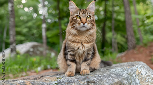 Majestic Maine Coon Cat Posing Gracefully in Nature photo