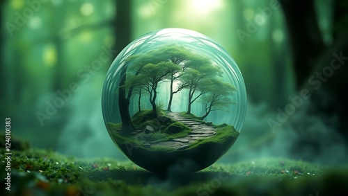 Enchanted Forest in a Glass Sphere | Mystical Nature Concept Art