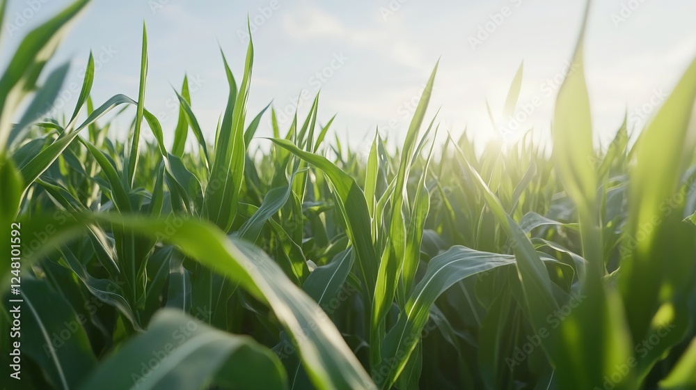 Green Maize Corn Field Plantation in Summer: Close-Up of Corn on the Cob in a Field Green Maize Corn Field Plantation in Summer: Close-Up of Corn on the Cob in a Field