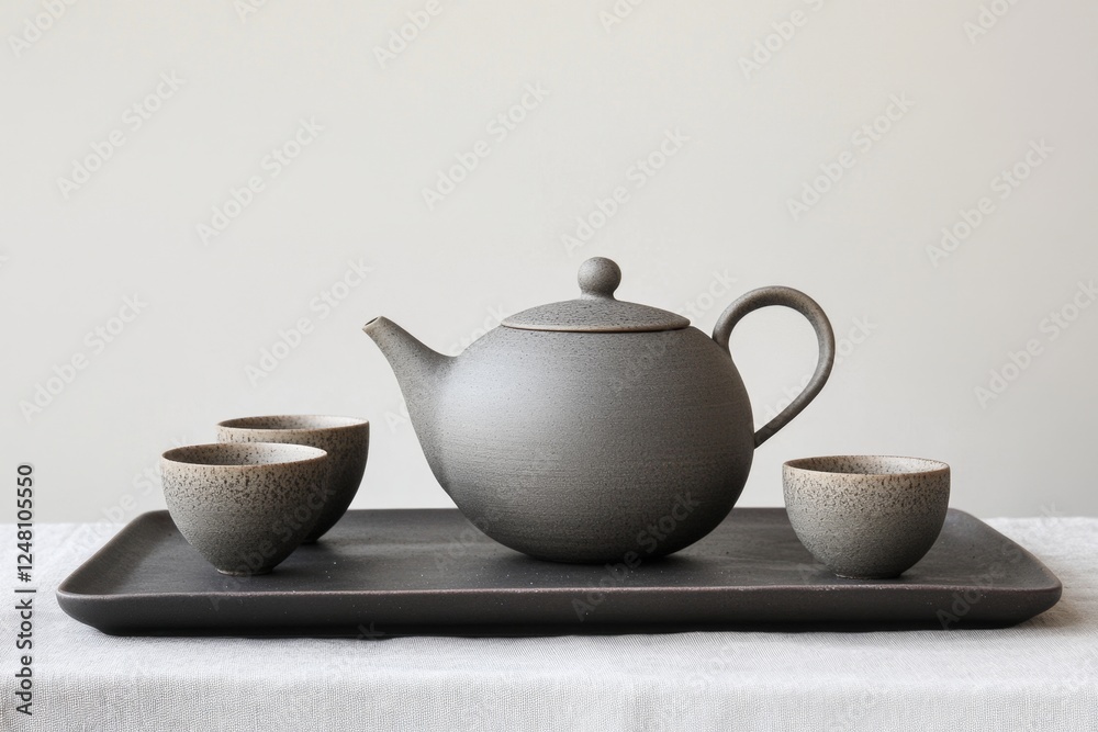 Elegant Grey Tea Set on Dark Tray Elegant Grey Tea Set on Dark Tray