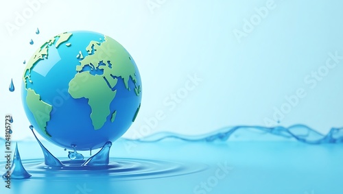 Conceptual Globe with Cascading Water Droplets for World Water Day Awareness Banner Design
