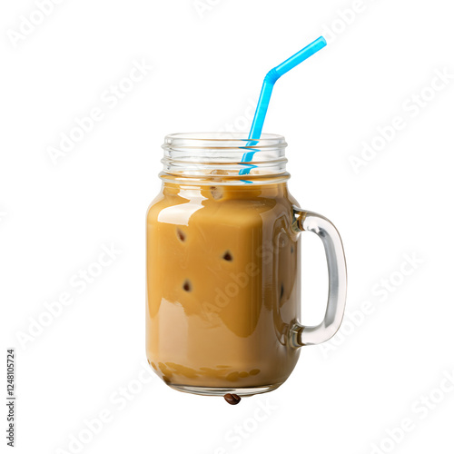 Refreshing Cold Brew Coffee in Mason Jar with Straw: Perfect Summer Beverage Delight