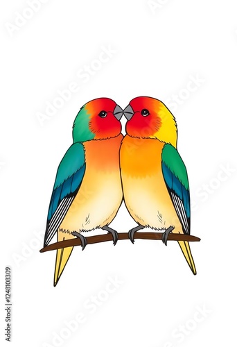 an image of two colorful birds sitting on a branch, there is a couple of colorful birds sitting on a branch photo