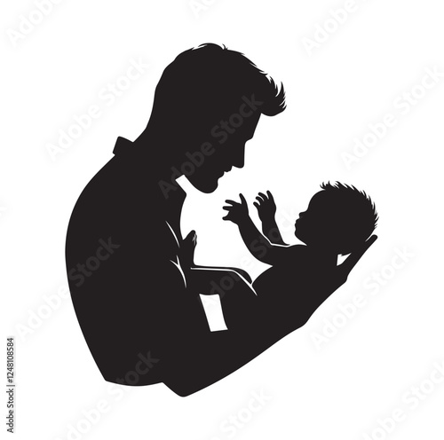 Father holding baby silhouette vector illustration
