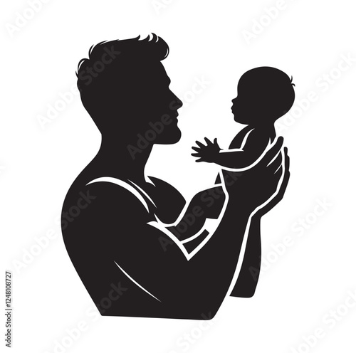 Father holding baby silhouette vector illustration