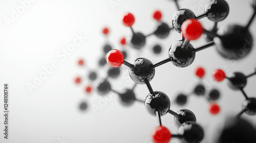 Detailed molecular structure with red and black atoms, representing scientific concepts and molecular studies.