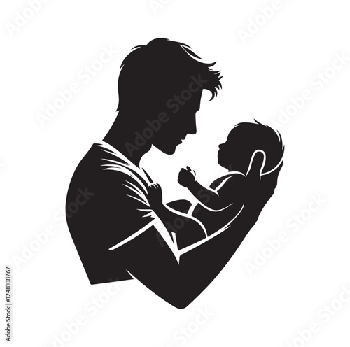 Father holding baby silhouette vector illustration