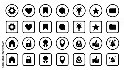 Web icon set. Home, location, call, at, email, address, chat, message, mail, telephone, information, support, search, website, icon. Contact and web icons set. Website set icon vector.