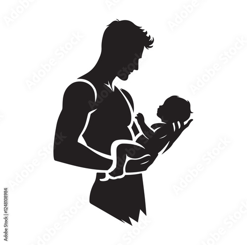 Father holding baby silhouette vector illustration