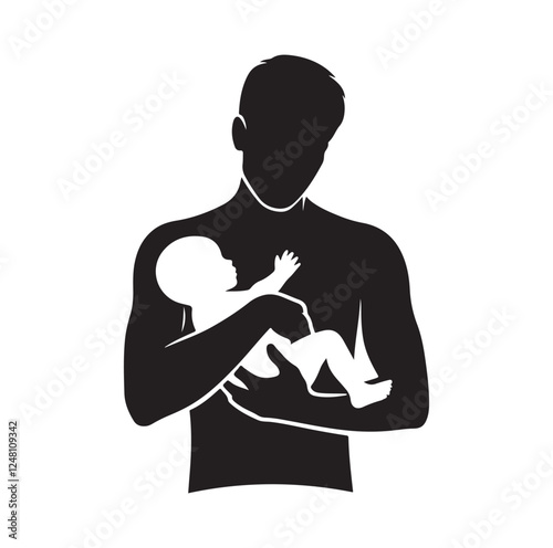 Father holding baby silhouette vector illustration