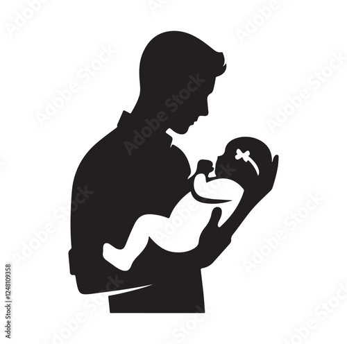 Father holding baby silhouette vector illustration