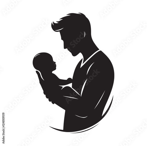 Father holding baby silhouette vector illustration