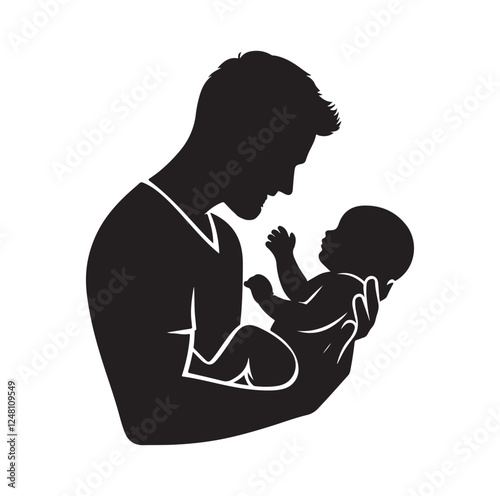 Father holding baby silhouette vector illustration