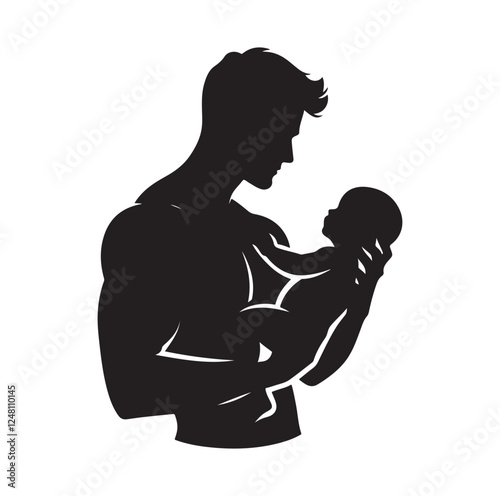 Father holding baby silhouette vector illustration