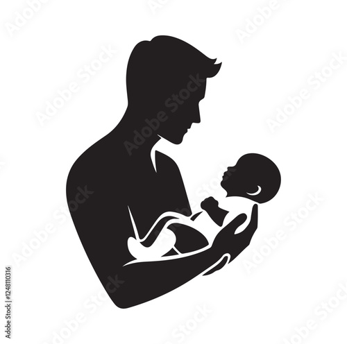 Father holding baby silhouette vector illustration