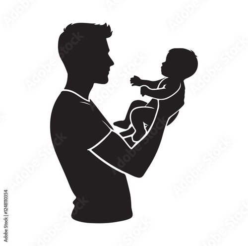 Father holding baby silhouette vector illustration