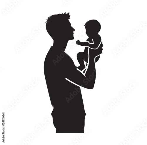 Father holding baby silhouette vector illustration