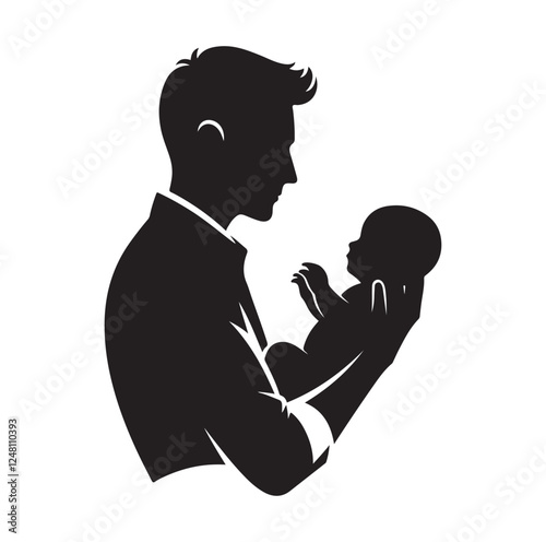 Father holding baby silhouette vector illustration