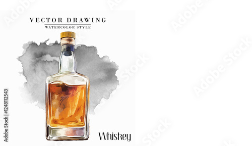 Whiskey Bottle Vintage Watercolor Style Stock Vector Illustration