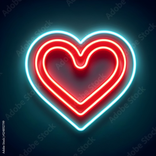 A three one in another glowing neon hearts of blue and red colors, Valentine's day, love, romantic concept