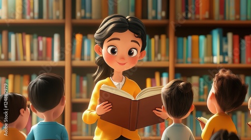 Enchanting Storytime: A heartwarming scene of a teacher captivating a group of children with a story, creating an atmosphere of learning and imagination.
