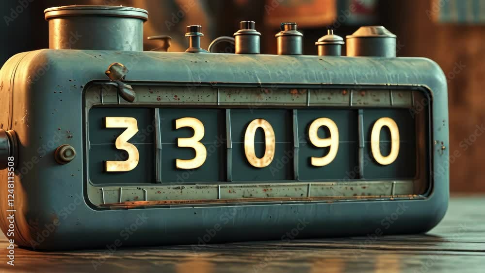 Vintage mechanical counter displaying numbers with a retro industrial atmosphere