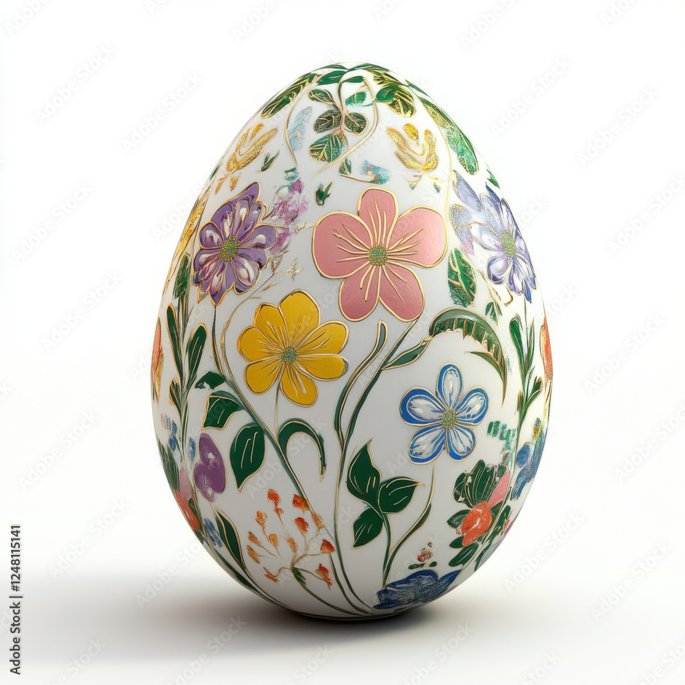 Beautifully decorated Easter egg with floral patterns on white background Beautifully decorated Easter egg with floral patterns on white background