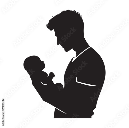 Father holding baby silhouette vector illustration
