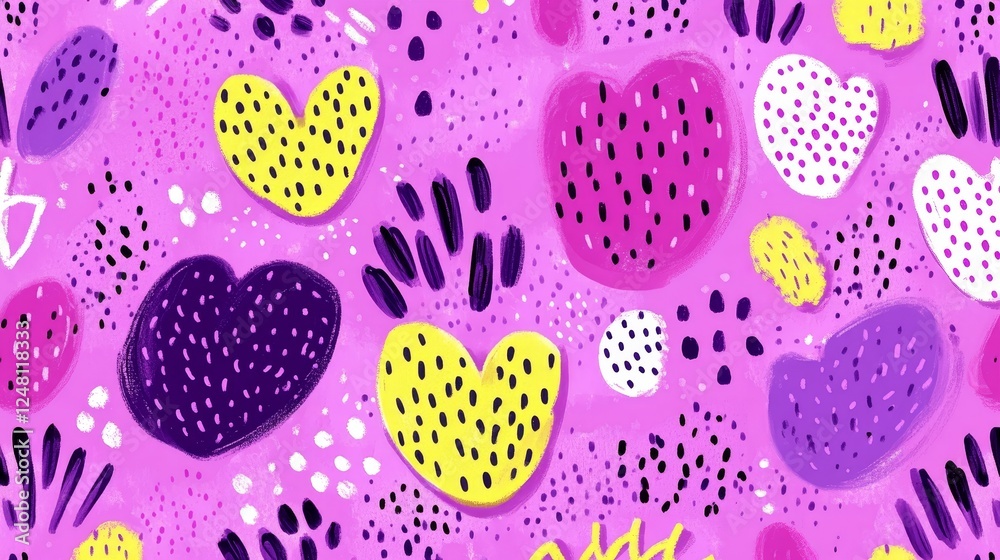 Abstract Heart Pattern Seamless Texture Design Pink Purple Yellow Background Abstract Heart Pattern Seamless Texture Design Pink Purple Yellow Background